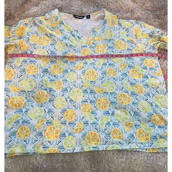 Lands’ End Women’s 2X Citrus Orange Lemon Split Neck Cotton Spandex Top - Picture 8 of 9